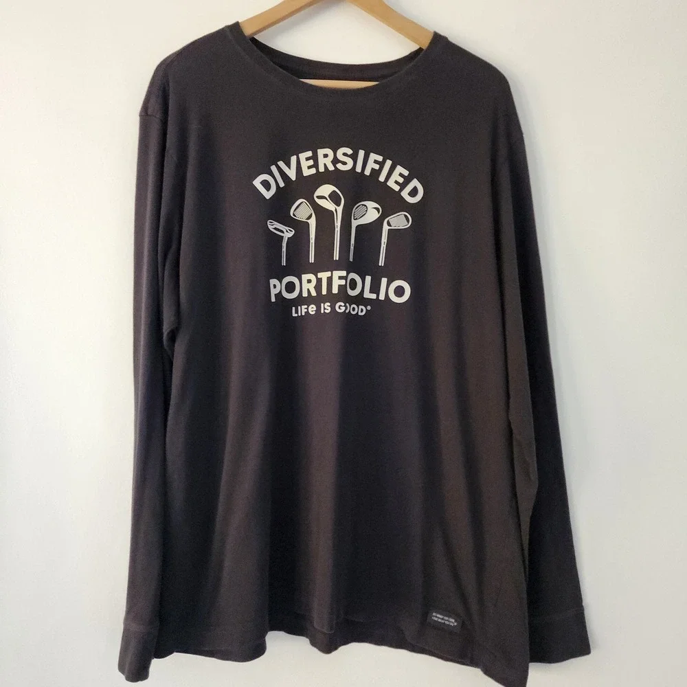 Life is Good Mens Long‎ Sleeve T Shirt Diversified Portfolio Golf Graphic Tee XL